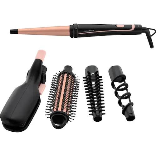 Маша, Rowenta CF4231F0 Multi Styler Infinite looks 14 in 1, conical, monotemp, accessories: conical curling wand, 2 in 1 straightening and crimping plates, eliptic waving wand, cool tip, pouch, heating indicator, heat-up time 60s, hanging loop - image 1