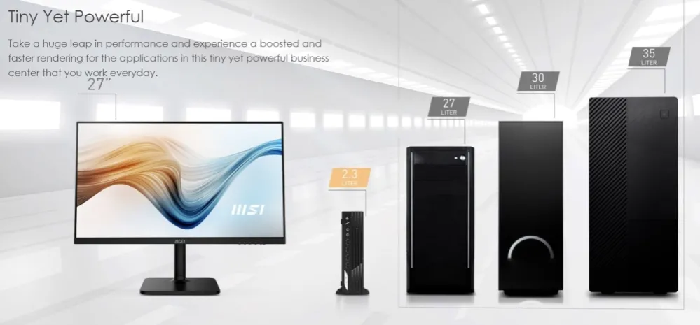Настолен компютър, MSI PRO DP21, 11MA-091EU, i5-11400, Intel H510, Intel UHD Graphics, SO-DIMM DDR4 8GB (up to 64GB), 256GB M.2 PCIe SSD, 1x M.2 SSD, 2x 2.5", Intel AC 9462 WiFi M.2, COM port, Windows 11 Pro, 120W Adapter, 3 Year Warr, 1.27 Kg, VESA 100, 2.3 Liter, 120W