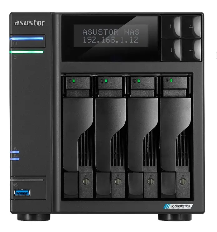 Мрежов сторидж, Asustor Lockerstor AS6704T, 4 Bay NAS, Intel Jasper Lake Quad-Core 2.0GHz, 4GB RAM DDR4, 2.5GbE x 2, M.2 SSD Slotsx4 (Diskless), USB 3.2 Gen 2x2, Toolless installation, with hot-swappable tray, hardware encryption, MyArchive, EZ connect, EZ Sync, Black