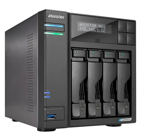 Мрежов сторидж, Asustor Lockerstor AS6704T, 4 Bay NAS, Intel Jasper Lake Quad-Core 2.0GHz, 4GB RAM DDR4, 2.5GbE x 2, M.2 SSD Slotsx4 (Diskless), USB 3.2 Gen 2x2, Toolless installation, with hot-swappable tray, hardware encryption, MyArchive, EZ connect, EZ Sync, Black - image 1