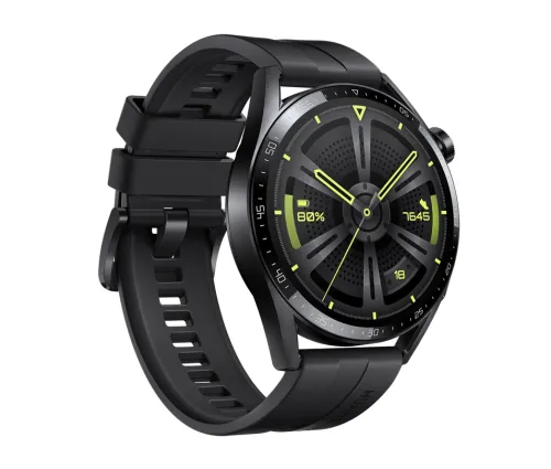 Часовник, Huawei Watch GT 3 46mm, Active Jupiter-B29S, 1.43", Amoled, 466x466, PPI 326, 4GB, Bluetooth 5.2 supports BLE/BR/EDR, 5ATM, NFC, GPS, Battery 455 maAh, Black Fluoroelastomer Strap