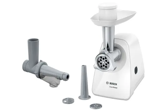 Κρεατομηχανή, Bosch MFW2515W, Κρεατομηχανή SmartPower από τη σειρά SmartPower: 1500W, 1,7 kg/min, 2 σίτες, 1 χοάνη λουκάνικων, εξάρτημα στίψης - 1