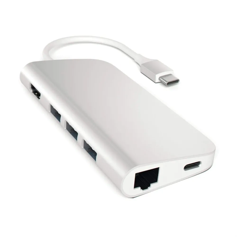 Докинг станция, Satechi Aluminium Type-C Multi-Port Adapter, HDMI 4K,3x USB 3.0, MicroSD, Ethernet, ST-TCMAS (Silver)