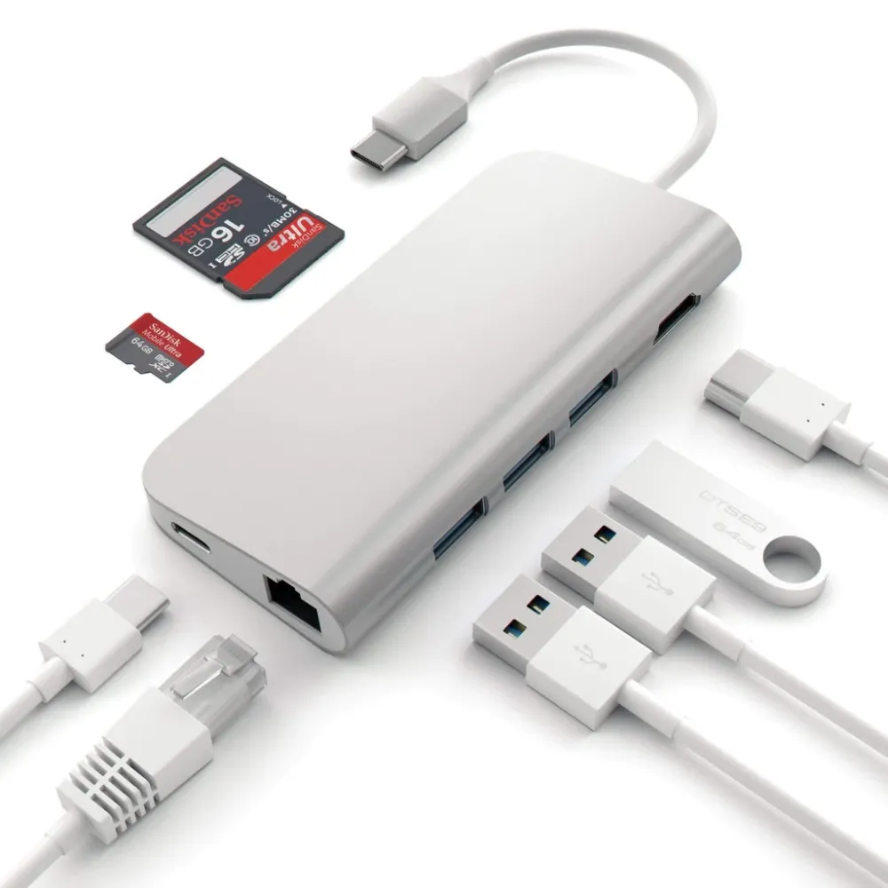 Докинг станция, Satechi Aluminium Type-C Multi-Port Adapter, HDMI 4K,3x USB 3.0, MicroSD, Ethernet, ST-TCMAS (Silver) - image 2