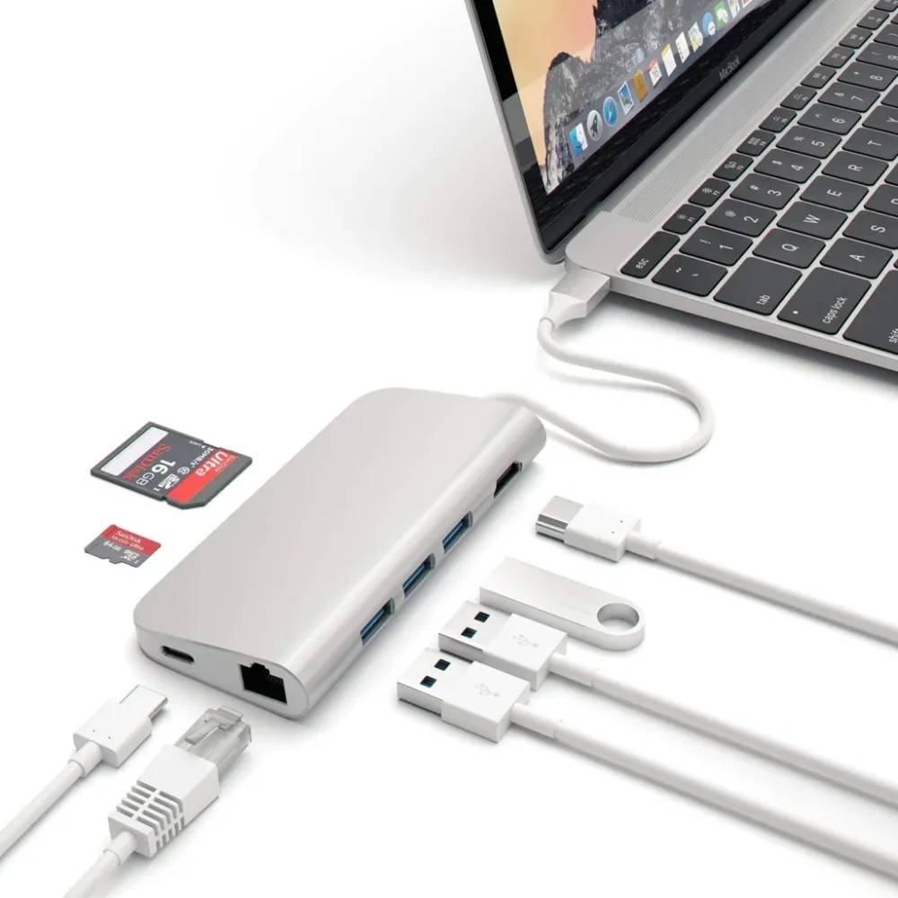 Докинг станция, Satechi Aluminium Type-C Multi-Port Adapter, HDMI 4K,3x USB 3.0, MicroSD, Ethernet, ST-TCMAS (Silver) - image 3
