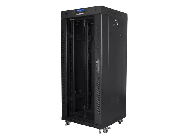 Комуникационен шкаф, Lanberg rack cabinet 19" free-standing 27U / 600x600 self-assembly flat pack with glass door LCD, black - image 2