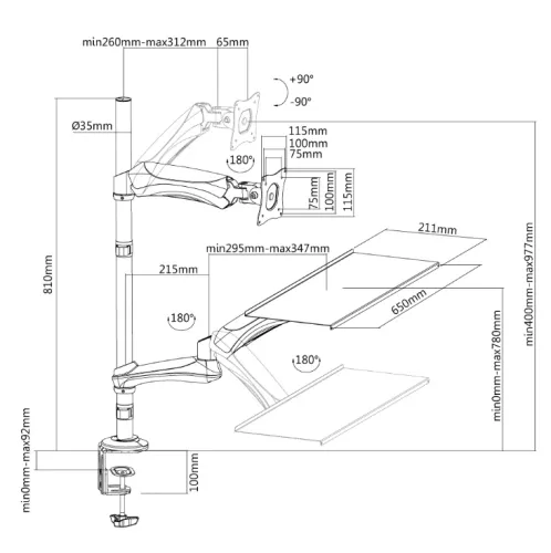 Стойка, Neomounts Flat Screen, Keyboard & Mouse Desk Mount (clamp) - image 3