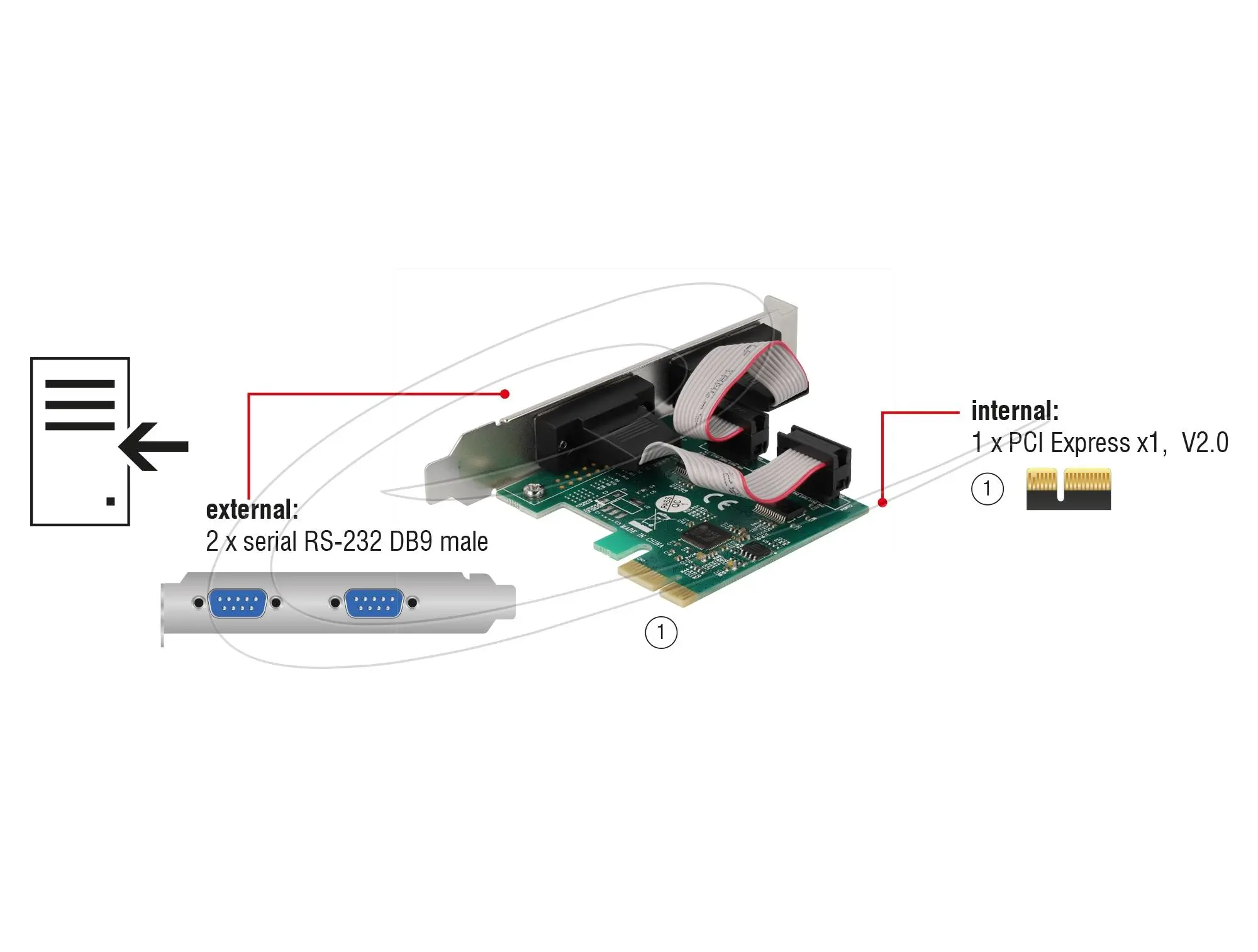 Delock PCI Express х 1 карта към 2 x сериен порт RS-232 мъжки, Low Profile - image 4