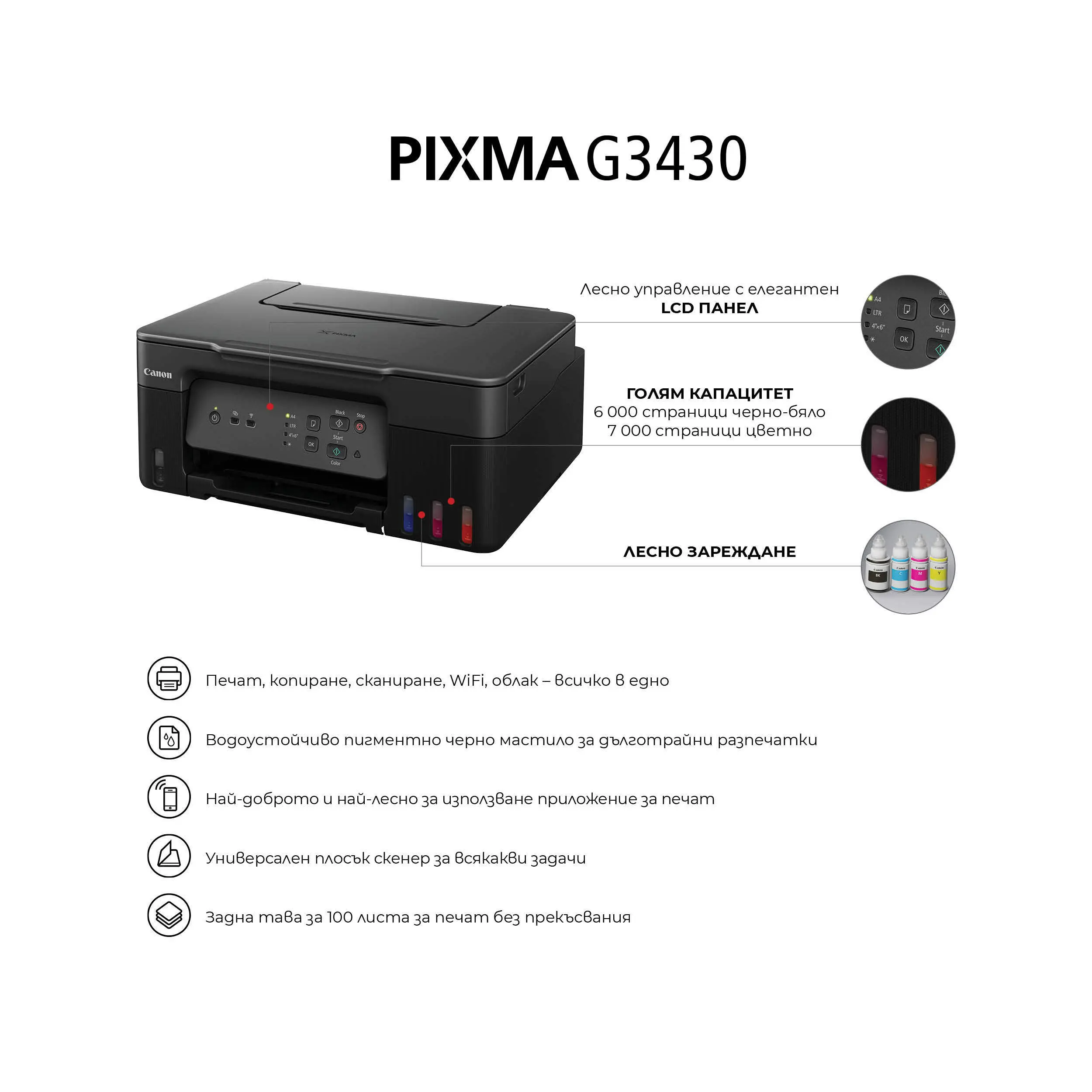 Мастилоструйно многофункционално устройство, CANON PIXMA G3430 AIO - image 5