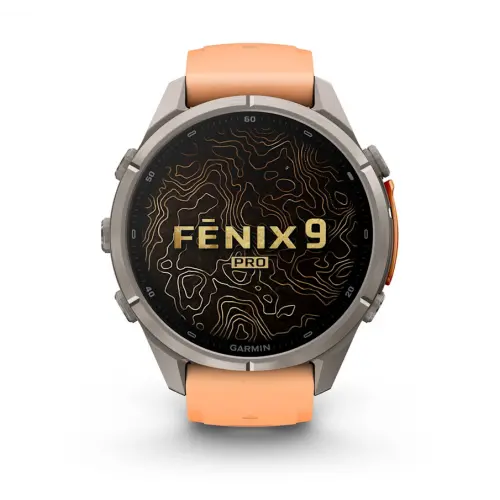 Garmin fēnix® 9 Pro, inReach® - 43 мм - Titanium с Shell Pink/Autumn Orange силиконова каишка 010-04335-01 - 2