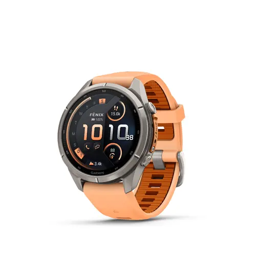 Garmin fēnix® 9 Pro, inReach® - 43 мм - Titanium с shell pink/autumn orange силиконова каишка 010-04335-01 Garmin fēnix® 9 Pro, inReach® - 43 мм - Titanium с shell pink/autumn orange силиконова каишка 010-04335-01