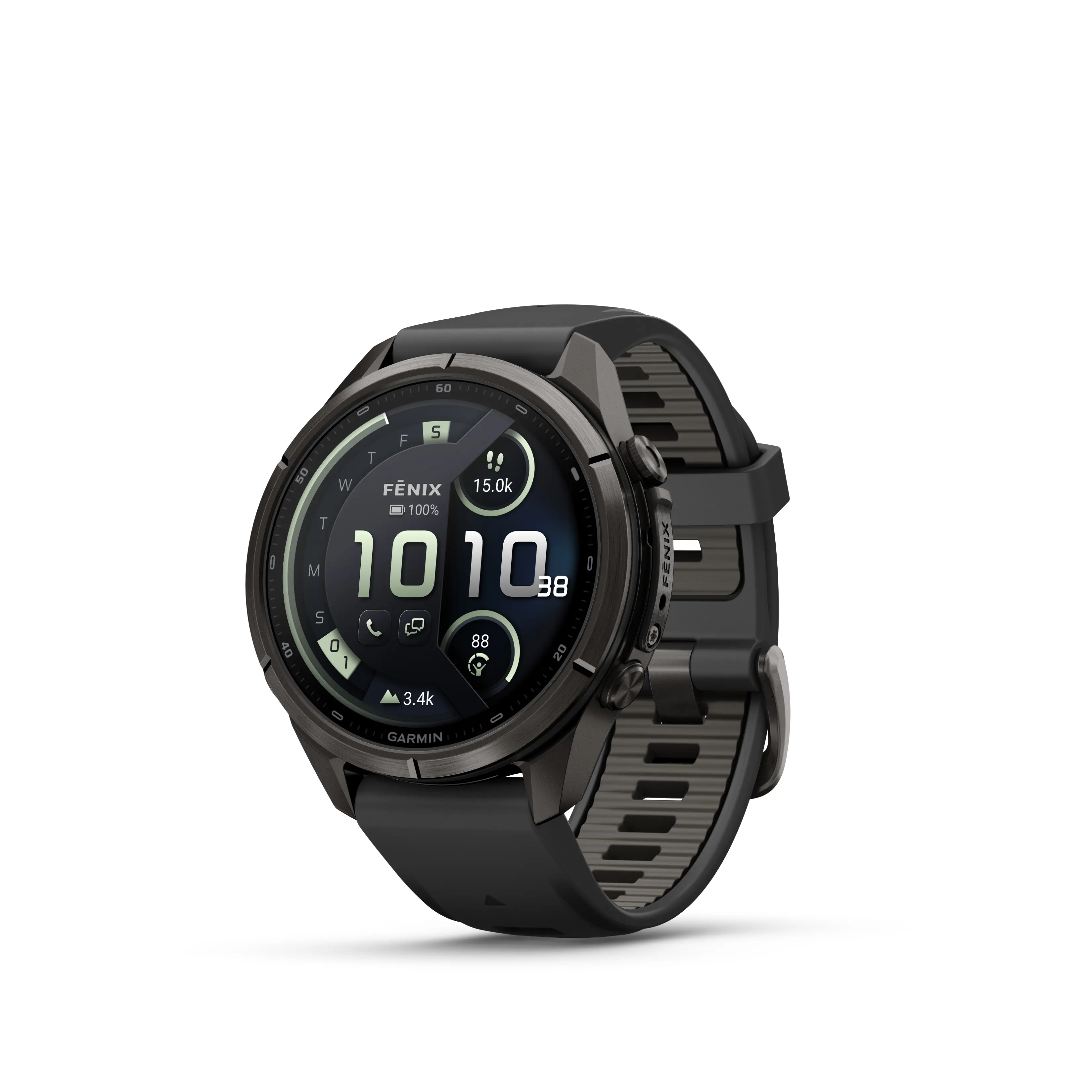Garmin fēnix® 9 Pro, inReach® - 43 мм - Carbon gray DLC titanium с black/pebble gray силиконова каишка 010-04335-11