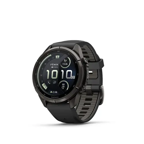 Garmin fēnix® 9 Pro, inReach® - 43 мм - Carbon gray DLC titanium с black/pebble gray силиконова каишка 010-04335-11 Garmin fēnix® 9 Pro, inReach® - 43 мм - Carbon gray DLC titanium с black/pebble gray силиконова каишка 010-04335-11