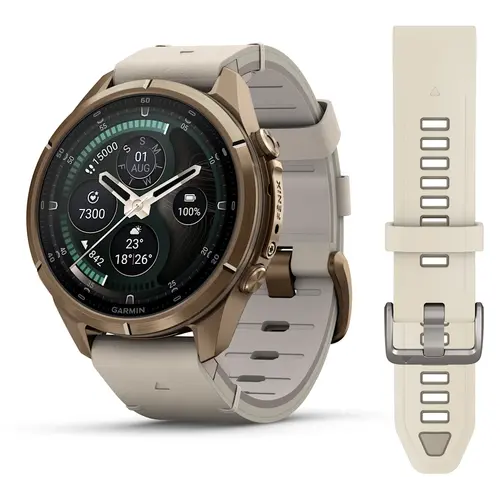 Garmin fēnix® 9 Pro, inReach® - 43 мм - Autumn gold titanium с bone кожена каишка и cream/French gray силиконова каишка 010-04335-41 Garmin fēnix® 9 Pro, inReach® - 43 мм - Autumn gold titanium с bone кожена каишка и cream/French gray силиконова каишка 010-04335-41