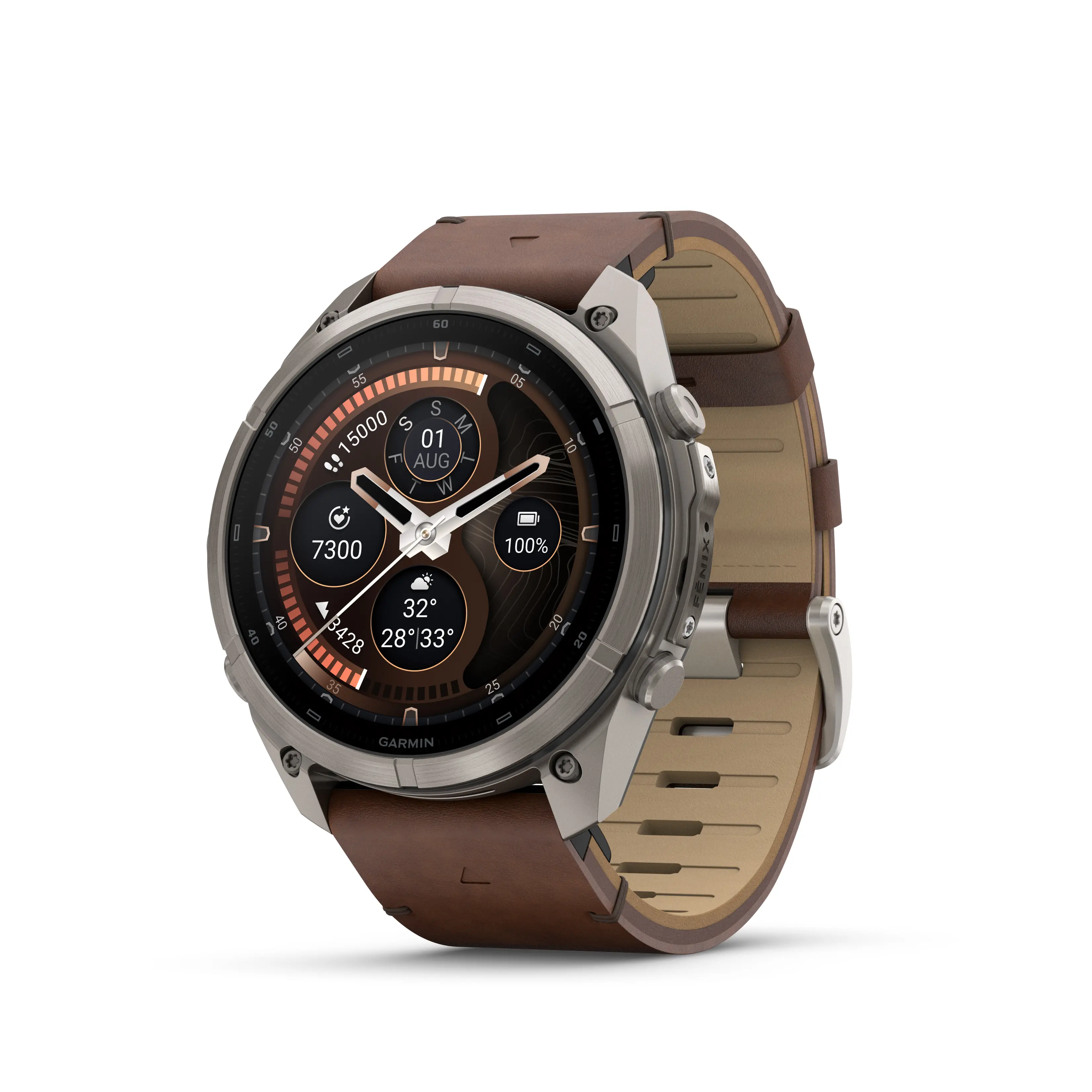 Garmin fēnix® 9 Pro, inReach® - 51 мм - Titanium с walnut кожена каишка и pebble gray/silver gray силиконова каишка 010-04337-41