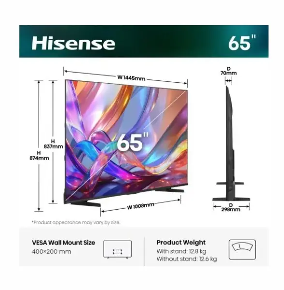 Телевизор, Hisense 65" E7S, 4K Ultra HD 3840x2160, QLED, Quantum Dot, HDR 10+, HLG, Dolby Vision, DTS Virtual X, Smart TV,Light Sensor,WiFi Direct, BT, Anyview Cast, 3xHDMI, 2xUSB, LAN, CI+, DVB-T2/C/S2, Black - image 1