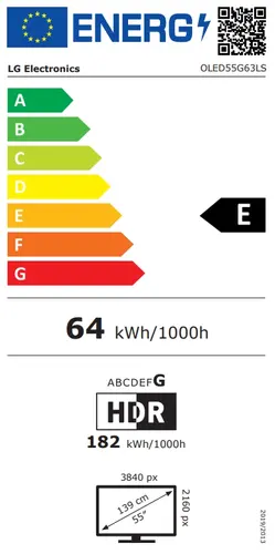 Телевизор, LG OLED55G63LS, 55" UHD OLED evo, 4K (3840 x 2160), DVB-C/T2/S2, Full Cinema Screnn, Alpha 11 AI 4K, 120Hz Native (VRR 165Hz), ThinQ AI, HDR10, VRR, NVIDIA G-SYNC, AMD FreeSync, Dolby Vision, Dolby Atmos, Wi-Fi 6E, Bluetooth, HDMI, USB, Airplay 2, IC slo - 4