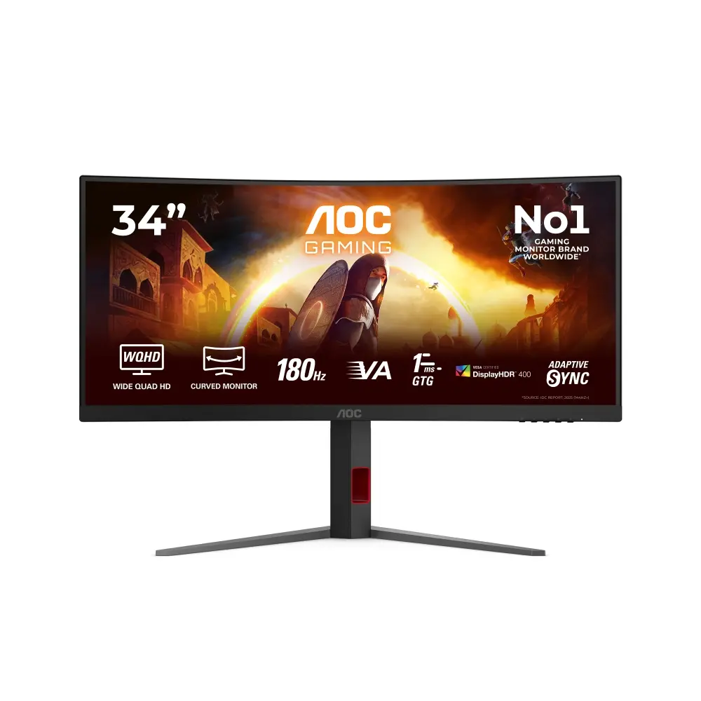 Монитор, AOC CU34G4CA, 34" Curved 1500R, Fast VA, WLED, 3440x1440@180Hz, 1ms GtG, 0.5ms MPRT, 450cd m/2, 3000:1, Adaptive Sync, FlickerFree, Low Blue Light, Tilt, Height Adjust, Swivel, 2xHDMI, DP, USB hub