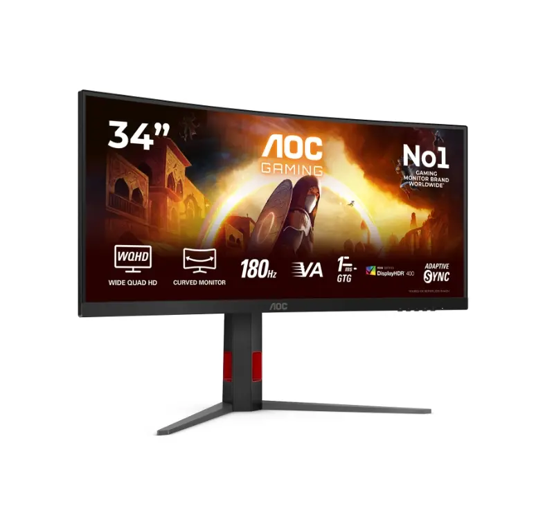 Монитор, AOC CU34G4CA, 34" Curved 1500R, Fast VA, WLED, 3440x1440@180Hz, 1ms GtG, 0.5ms MPRT, 450cd m/2, 3000:1, Adaptive Sync, FlickerFree, Low Blue Light, Tilt, Height Adjust, Swivel, 2xHDMI, DP, USB hub - image 1