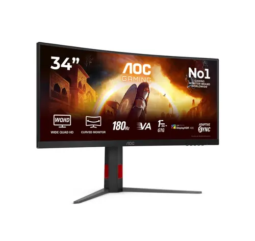 Монитор, AOC CU34G4CA, 34" Curved 1500R, Fast VA, WLED, 3440x1440@180Hz, 1ms GtG, 0.5ms MPRT, 450cd m/2, 3000:1, Adaptive Sync, FlickerFree, Low Blue Light, Tilt, Height Adjust, Swivel, 2xHDMI, DP, USB hub - 2