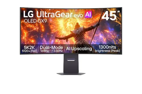 Монитор, LG 45GX950B-B, 44.5" UltraGear evo OLED, MLA+,0.03 ms, QHD 5K2K (5120x1440), Dual-Mode (5K2K 165Hz ? QHD 330Hz),275 cd/m2,1500000:1,NVIDIA G-Sync,AMD FreeSYnc,USB Type-C,PD 90W,HDR 400,HDMI, DP, 2x7W,PIP,PBP,Tilt,Height,Swivel, Black - 1