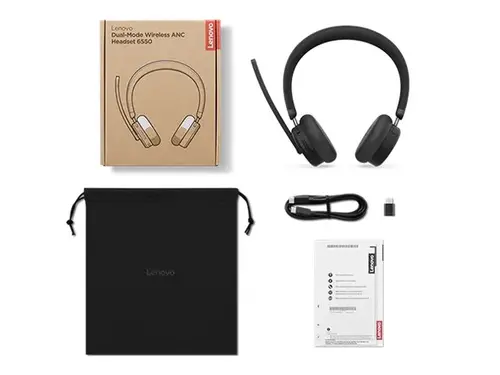 LENOVO 6550 Headset on-ear Bluetooth wireless active noise cancelling USB-C black Certified for Microsoft Teams - 6