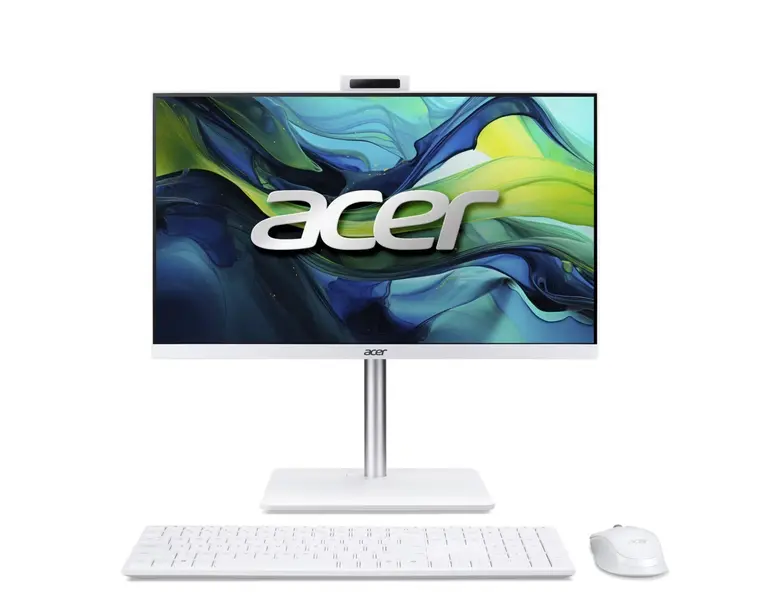 Настолен компютър - всичко в едно, Acer Aspire C24-A, 23.8'' FHD IPS AiO 120Hz, Intel Core i5-13420H (up to 4.60GHz, 12MB), 16GB DDR4 (1 slot free), 512GB SSD, no DVD, Intel UHD, HDMI, RG-45, WiFi 6, BT 5.0, Glan, Ergo stand w Height Adj., 5MPCam+mic, KBD& Mouse Wireless, NO OS, White