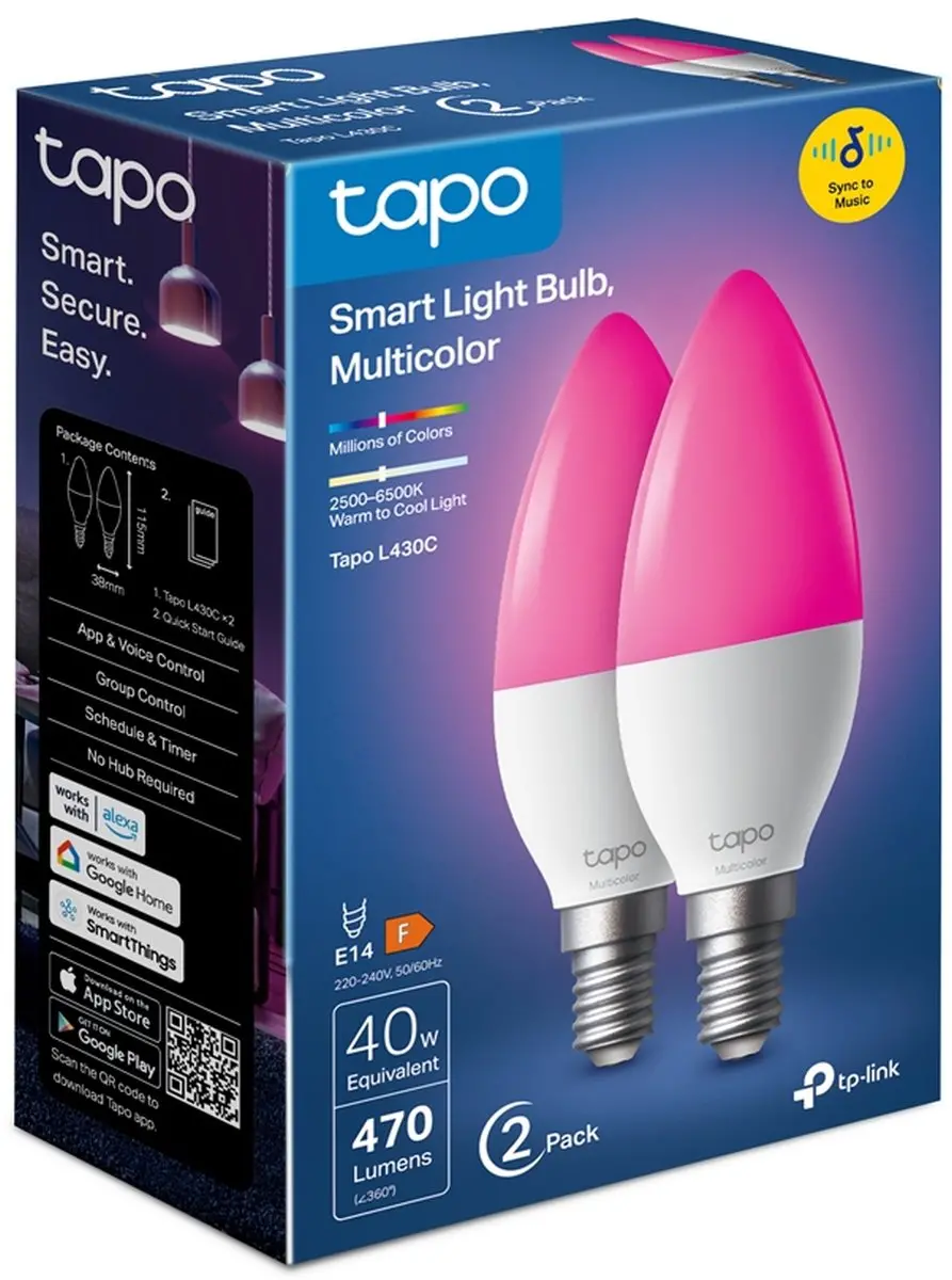 Лампа TP-Link Tapo L430C(2-pack), B38, E14,4.8W,2500-6500 K,470 lumens - image 9
