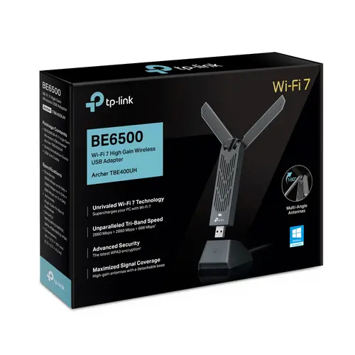 Безжичен адаптер TP-LINK Archer TBE400U, BE6500, Wi-Fi 7,USB 3.0 - 8