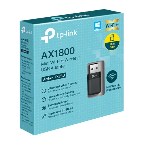 Безжичен адаптер TP-Link Archer TX23U, AX1800 Dual Band mini WiFi 6 - 8