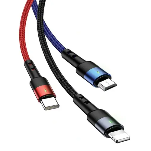 Кабел USAMS Nylon Cable U26 3in1 3m 2A Fast Charge (Lightning/microUSB/USB-C) - 1