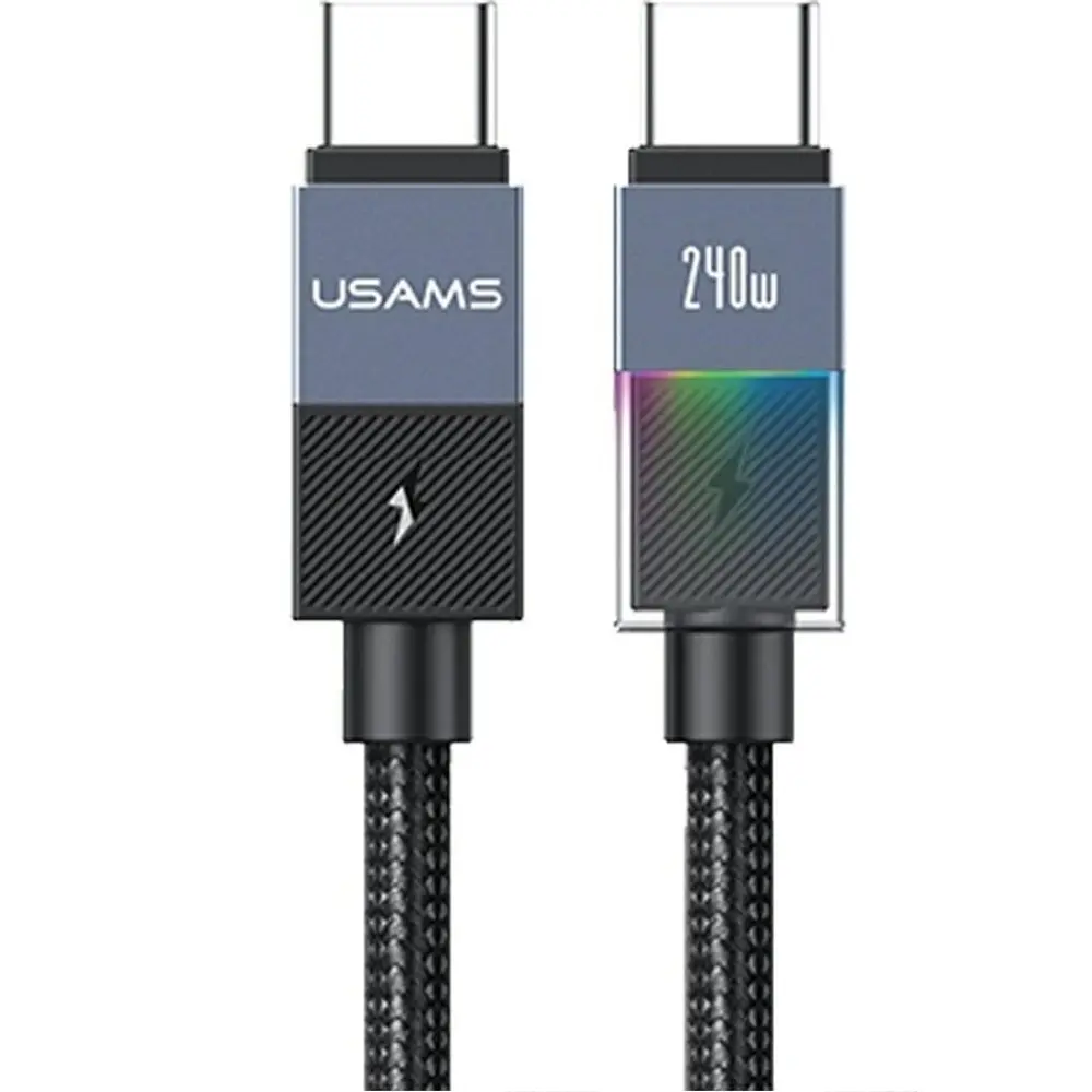 Καλώδιο USAMS SJ775 U93 φόρτισης και δεδομένων Type-C σε Type-C με πολύχρωμο φωτισμό, σκούρο γκρι