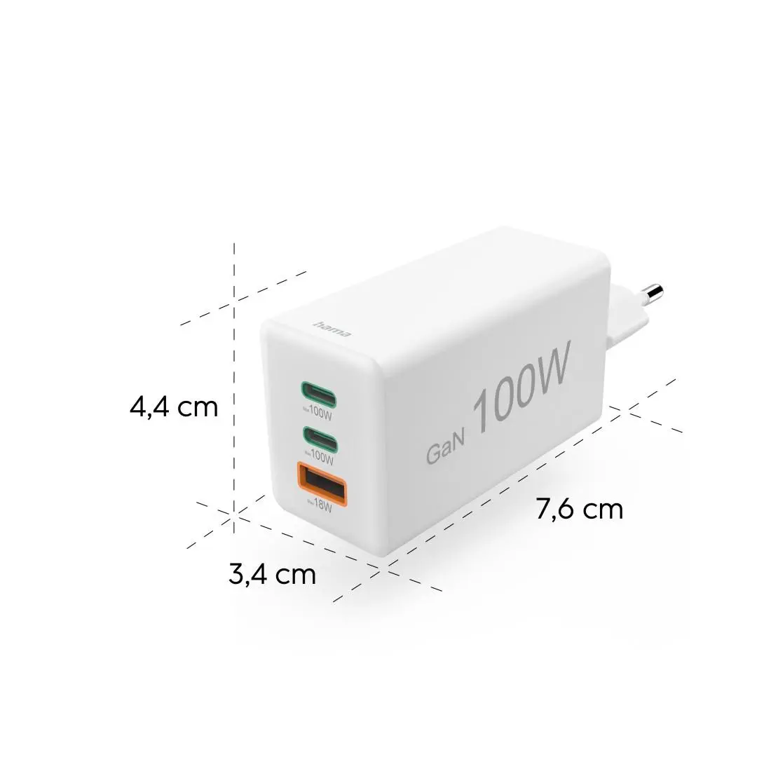 HAMA Комплект Бързо зарядно и кабел за зареждане, 100 W GaN, 2x USB-C PD, 1x USB-A QC - image 12