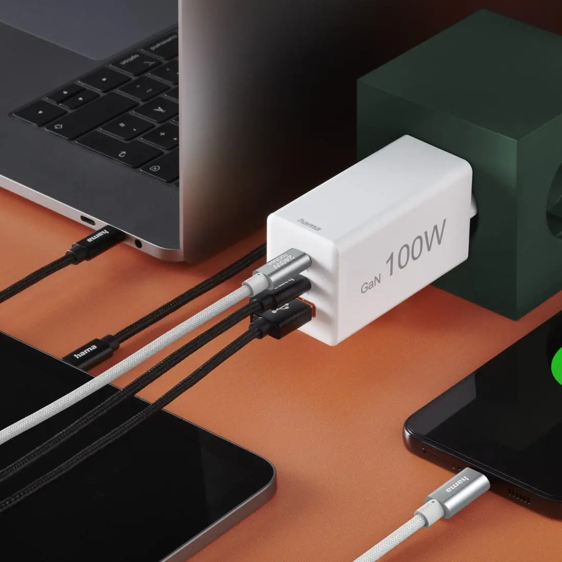 HAMA Комплект Бързо зарядно и кабел за зареждане, 100 W GaN, 2x USB-C PD, 1x USB-A QC - image 5