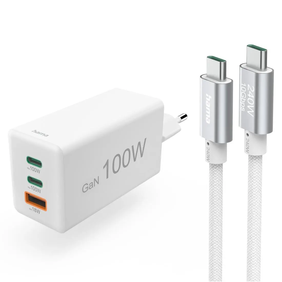 HAMA Комплект Бързо зарядно и кабел за зареждане, 100 W GaN, 2x USB-C PD, 1x USB-A QC - image 8