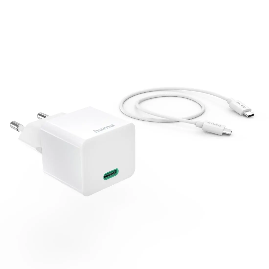 HAMA Комплект бързо мини зарядно с USB-C кабел за зареждане, PD, 20W, 1 м, бяло - image 1