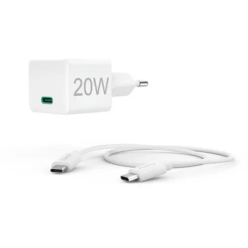 HAMA Комплект бързо мини зарядно с USB-C кабел за зареждане, PD, 20W, 1 м, бяло - 5