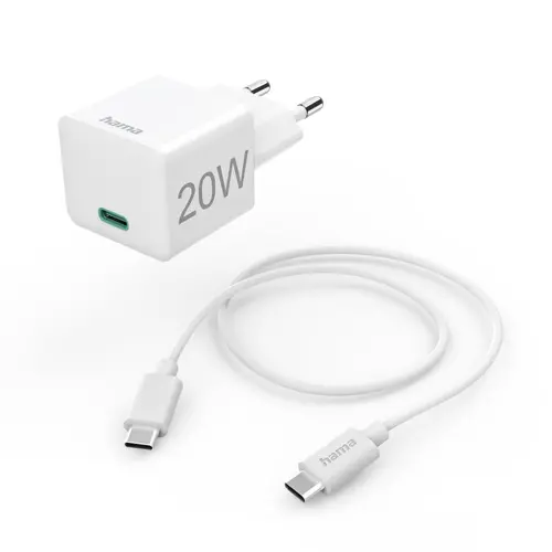 HAMA Комплект бързо мини зарядно с USB-C кабел за зареждане, PD, 20W, 1 м, бяло - 1