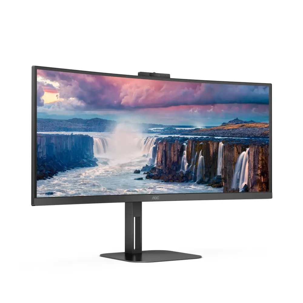 Монитор, AOC CU34V5CW/BK, 34" Curved 1500R, VA, WLED, 3440x1440@100Hz, 4ms GtG, 1ms MPRT, 300cd m/2, 3000:1, 20M:1 DCR, Adaptive Sync, FreeSync, Low Blue Light, 5Wx2, 2MP Webcam, Tilt, Height Adjust, Swivel, HDMI, DP, USB hub - image 2