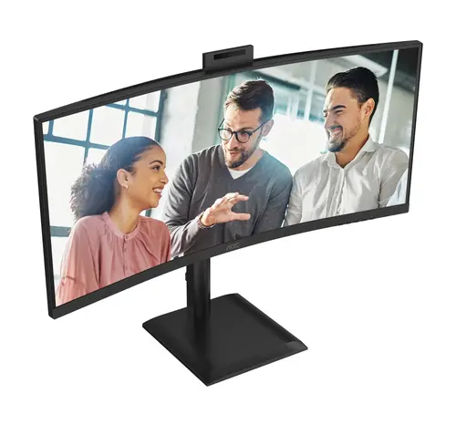 Монитор, AOC CU34E4CW, 34" Curved 1500R, VA, WLED, 3440x1440@120Hz, 4ms GtG, 1ms MPRT, 350cd m/2, 3500:1, 50M:1 DCR, Adaptive Sync, FlickerFree, Anti-Blue Light, 5Wx2, Webcam 5MP, Tilt, Height Adjust, Swivel, 2xHDMI, DP, USB hub, KVM, RJ45 - 3