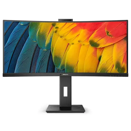 Монитор, Philips 34B1U5600CH, 34" Curved 1500R, VA, WLED, 3440x1440@120Hz, 4ms GtG, 350cd m/2, 3000:1, 50m:1 DCR, Adaptive Sync, FlickerFree, Low Blue Mode, 5Wx2, Webcam 5MP, Tilt, Height Adjust, Swivel, HDMI, DP, USB hub, KVM, RJ45 - 1