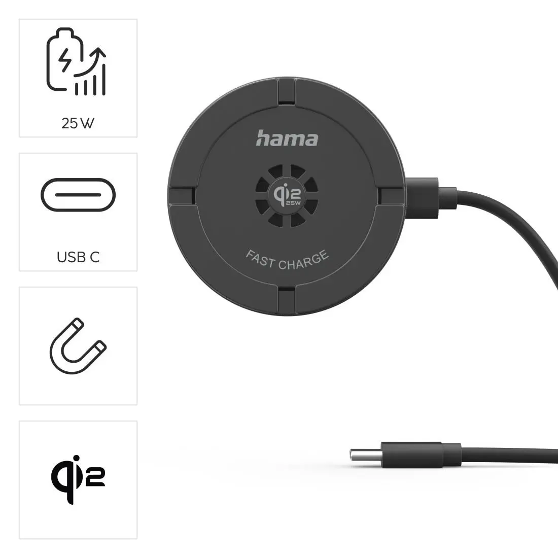 HAMA Безжично зарядно устройство Qi2 25W, бързо зареждане, черно - image 5