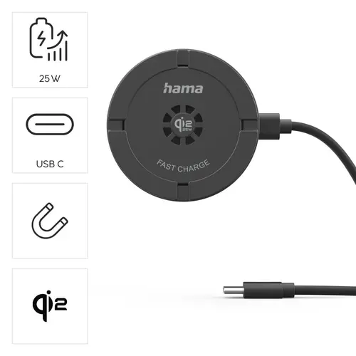 HAMA Безжично зарядно устройство Qi2 25W, бързо зареждане, черно - 6