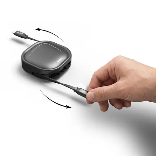 HAMA Прибиращ се кабел за зареждане, USB-C - USB-C, 60 W, 1 м - 4