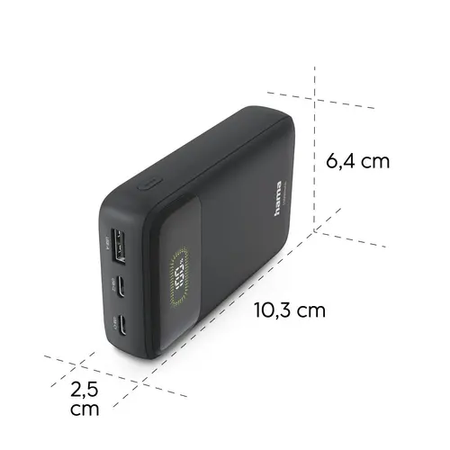 HAMA Външна батерия "PD10-W20", 10000 mAh, 3 изхода: 2 x USB-C, USB-A, Бързо зареждане - 11