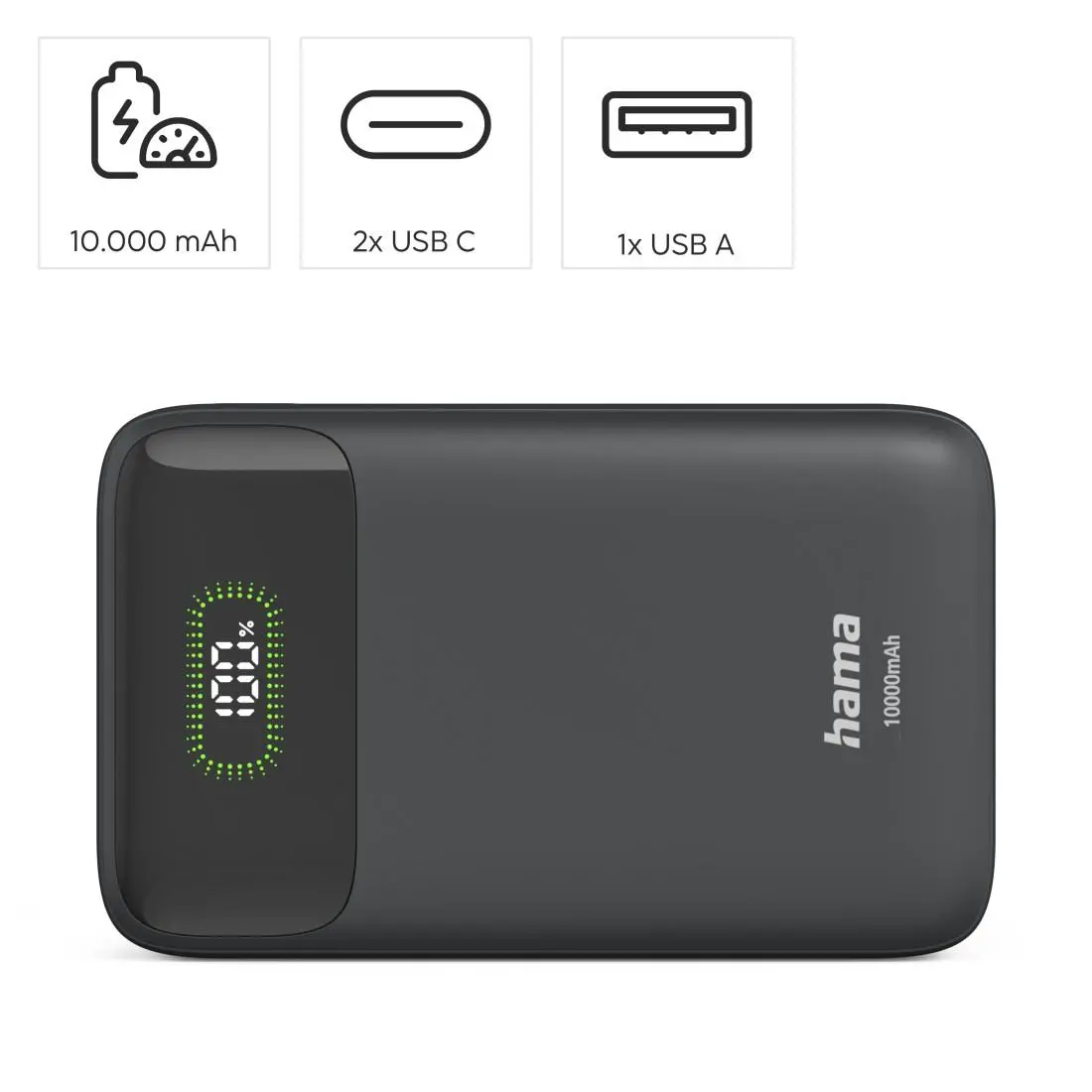 HAMA Външна батерия "PD10-W20", 10000 mAh, 3 изхода: 2 x USB-C, USB-A, Бързо зареждане - image 7