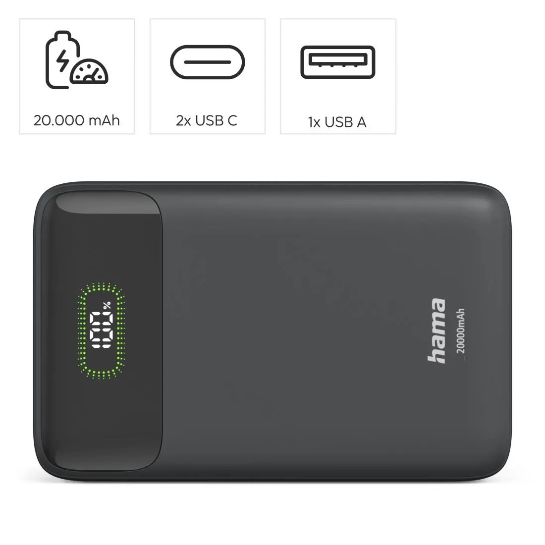HAMA Външна батерия "PD20-W20", 20000 mAh, 3 изхода: 2 x USB-C, USB-A, Бързо зареждане - image 7