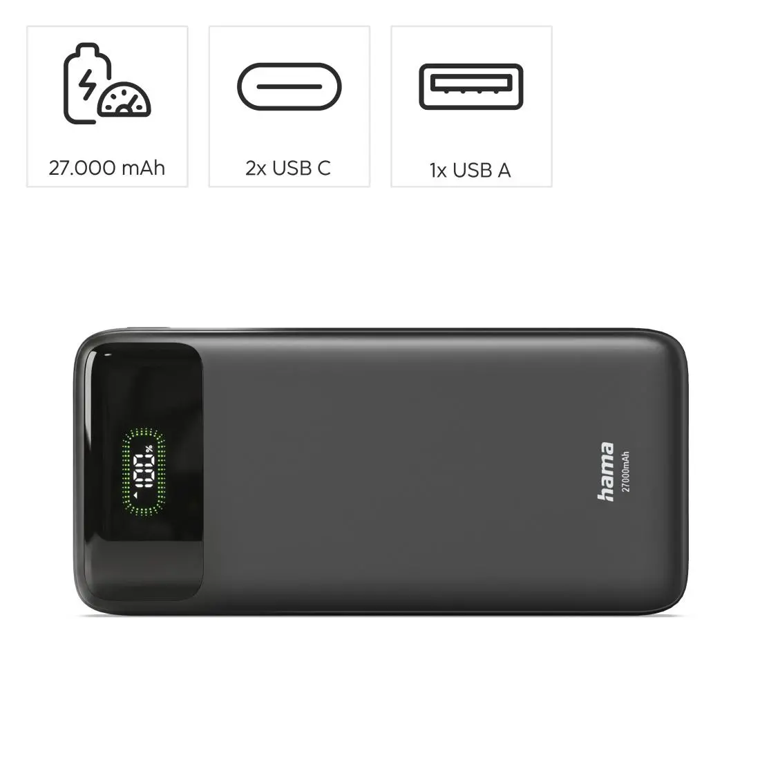 HAMA Външна батерия "PD27-W65", 27000 mAh, Изходи: 2xUSB-C, USB-A, Бързо зареждане - image 7