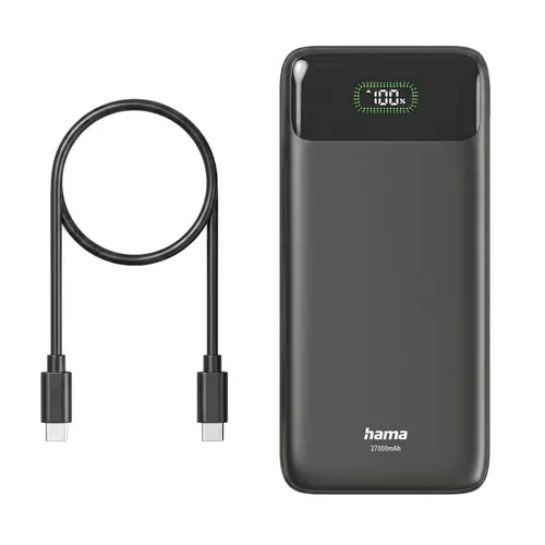 HAMA Външна батерия "PD27-W65", 27000 mAh, Изходи: 2xUSB-C, USB-A, Бързо зареждане - 10