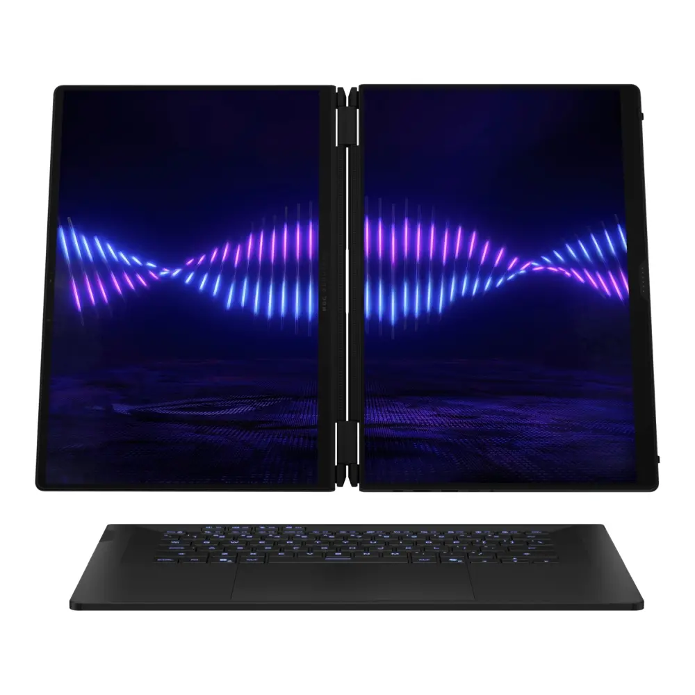 Лаптоп, Asus ROG Zephyrus Duo 16, GX651AX-SR086X, Intel Ultra 9 16.0 OLED WQXGA+(WQ+) 2880X1800 16:10 Bend+500nits(HDR 1100nits) Glare DCI-P3:100%,120 HzLPDDR5X 64GB (onbd) ,2TB G4,RTX5090 24 GB G5,Wi-Fi 7 ,Backlit Kbd 1-Zone RGB, Windows 11 Pro,Stell